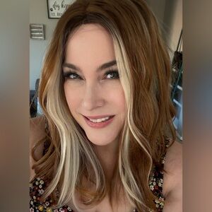 Martini Wigs Mai Tai Auburn and Blonde Teal Highlights Wig